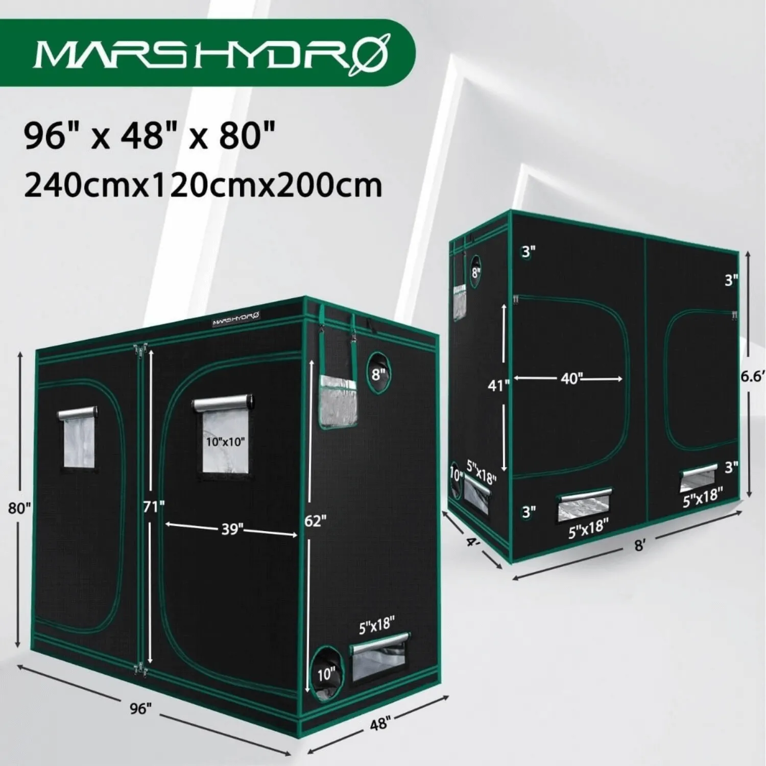 Mars Hydro 4' x 8' x 6' 8" (120cm x 240cm x 200cm) Indoor Grow Tent