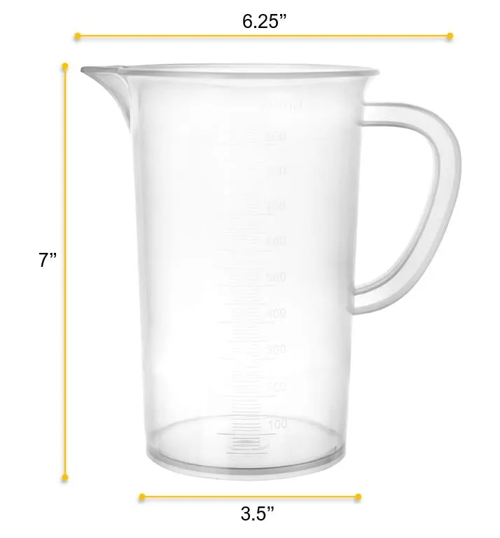 Measuring Jug, 1000ml - Polypropylene Plastic - Raised Graduations