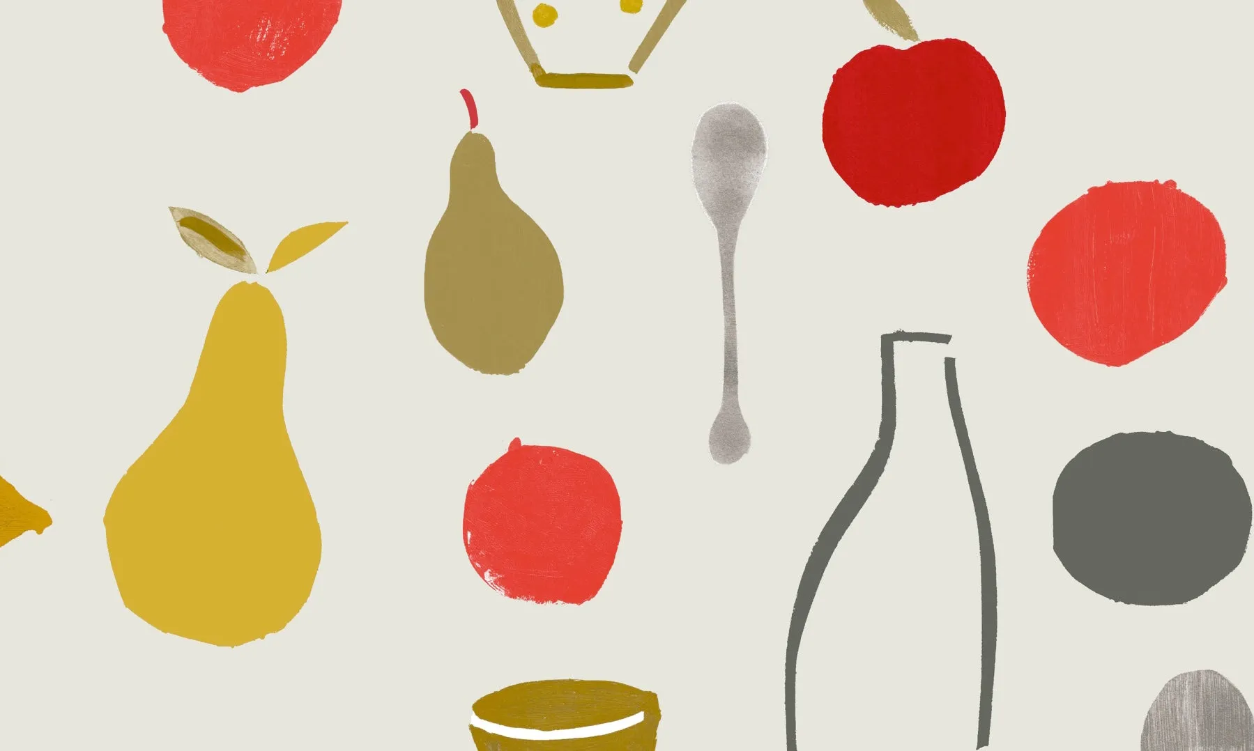 Naive Fruit Motif Wallpaper - Red Apple