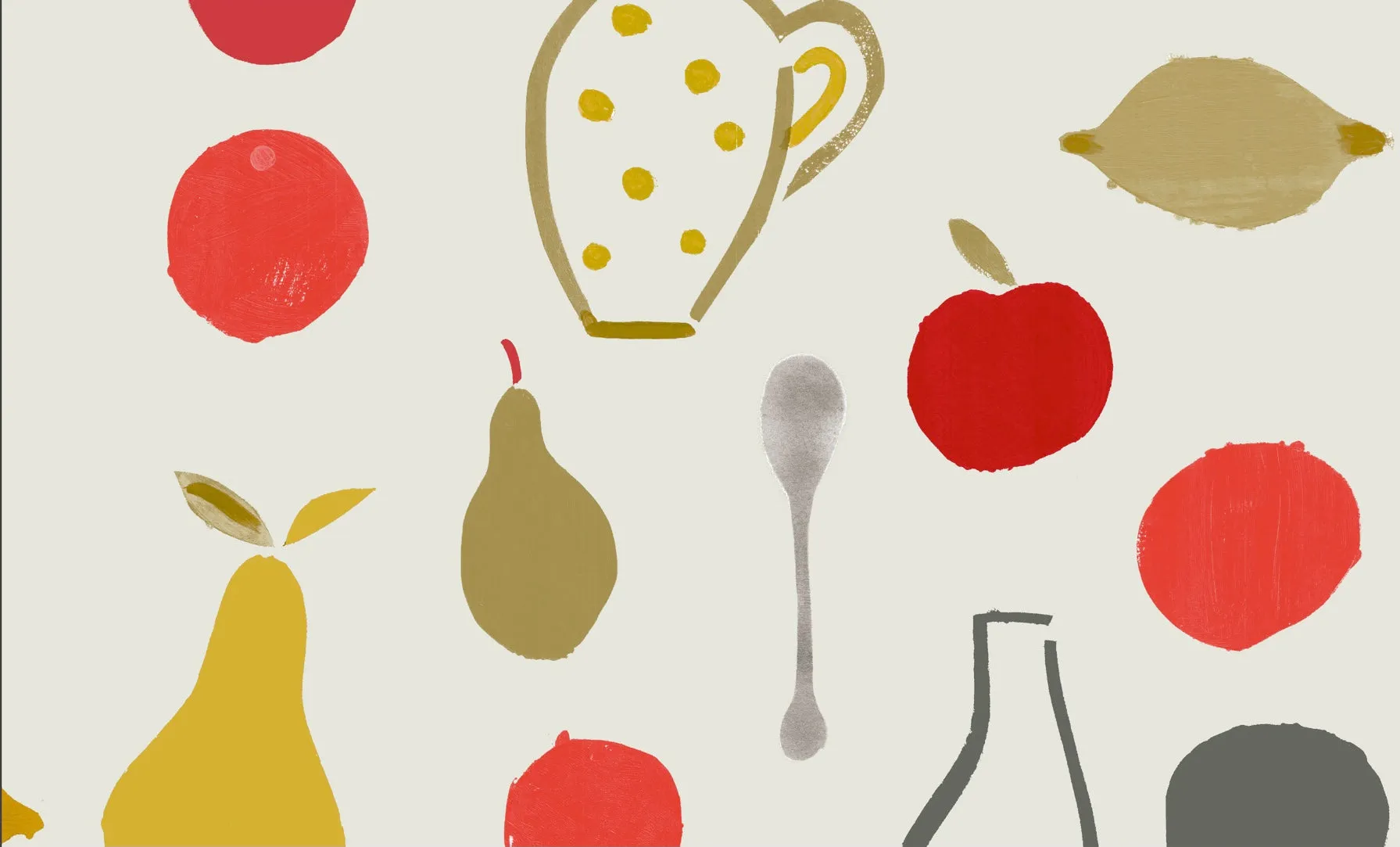 Naive Fruit Motif Wallpaper - Red Apple