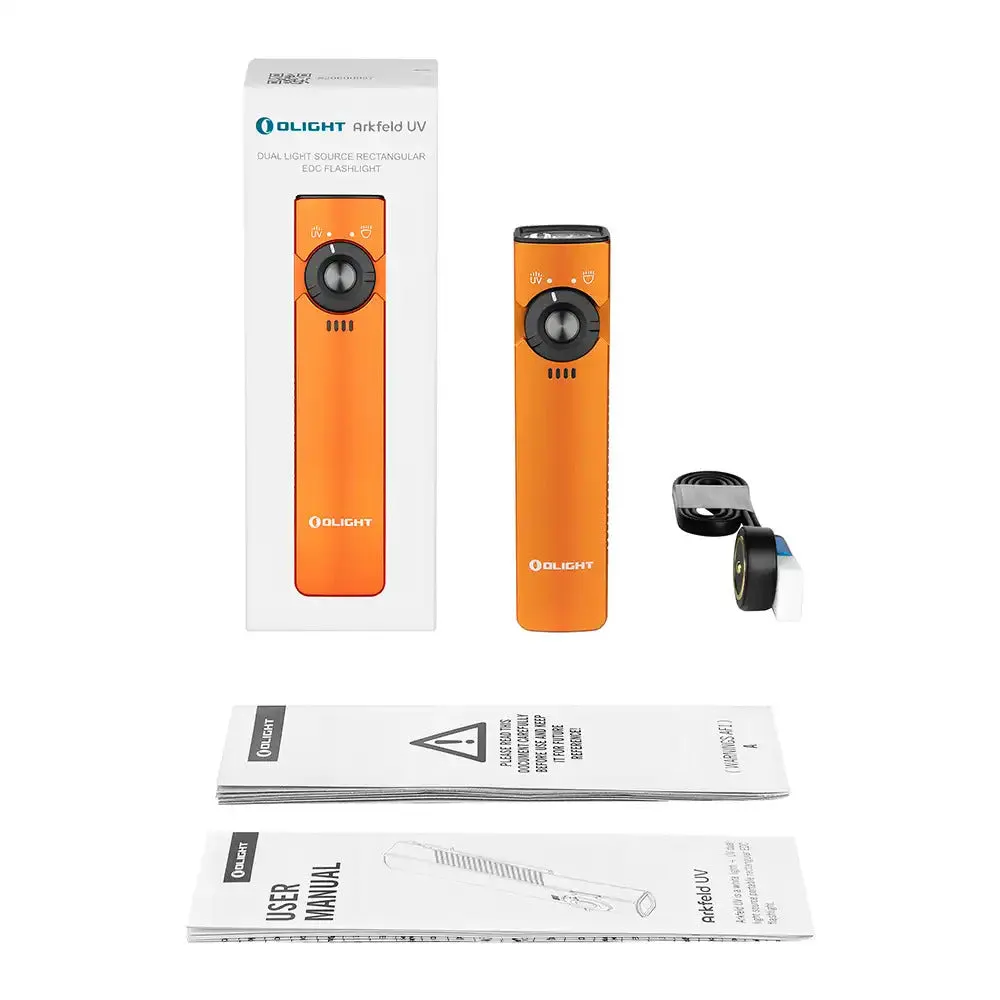 Olight Arkfeld UV - White Light and UV Dual Light Sources Flashlight - Orange CW (5700~6700K)