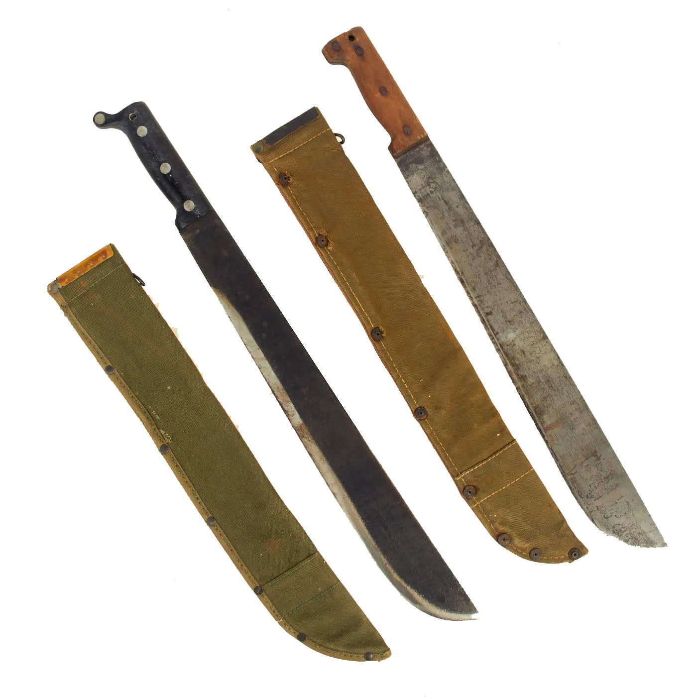 Original U.S. WWII Marine Corps and Army Machete Lot With Scabbards - 1942 & 1943 Dated