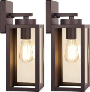 Outdoor Wall Light Fixtures, Exterior Waterproof Wall Lanterns, Brown Porch Sconces Wall Mounted Lighting with E26 Sockets & Glass Shades, Modern Wall Lamps for Patio Front Door Entryway, 2-Pack