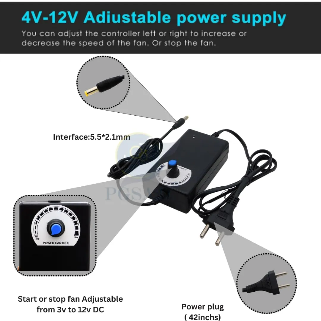 PGSA2Z 97 x 33 mm 12V Blower Fan Dual Ball 110V - 220V High Airflow Variable Speed Controller with AC Plug for Inflatable Replacement or DIY Cooling Ventilation Exhaust Projects