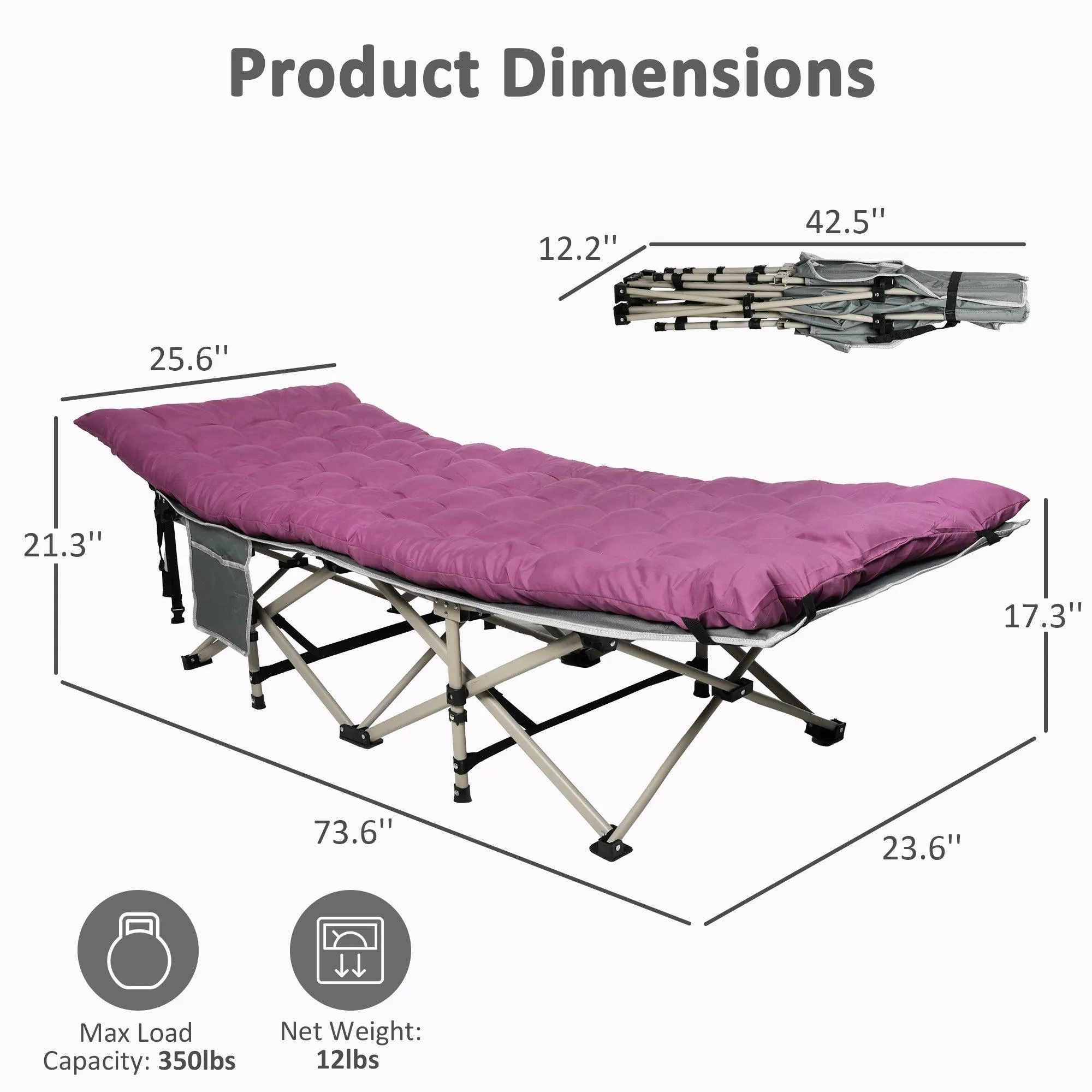 Portable Folding Camping Cots Sleeping Cots with Removable Mattress and Carry Bag, Purple