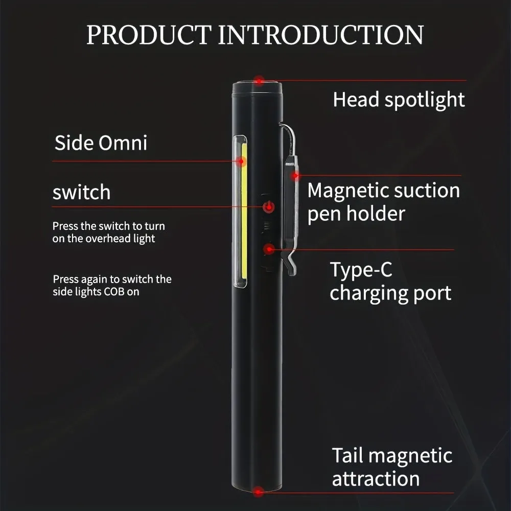 Portable LED Pen Light with Rechargeable Battery and Magnet