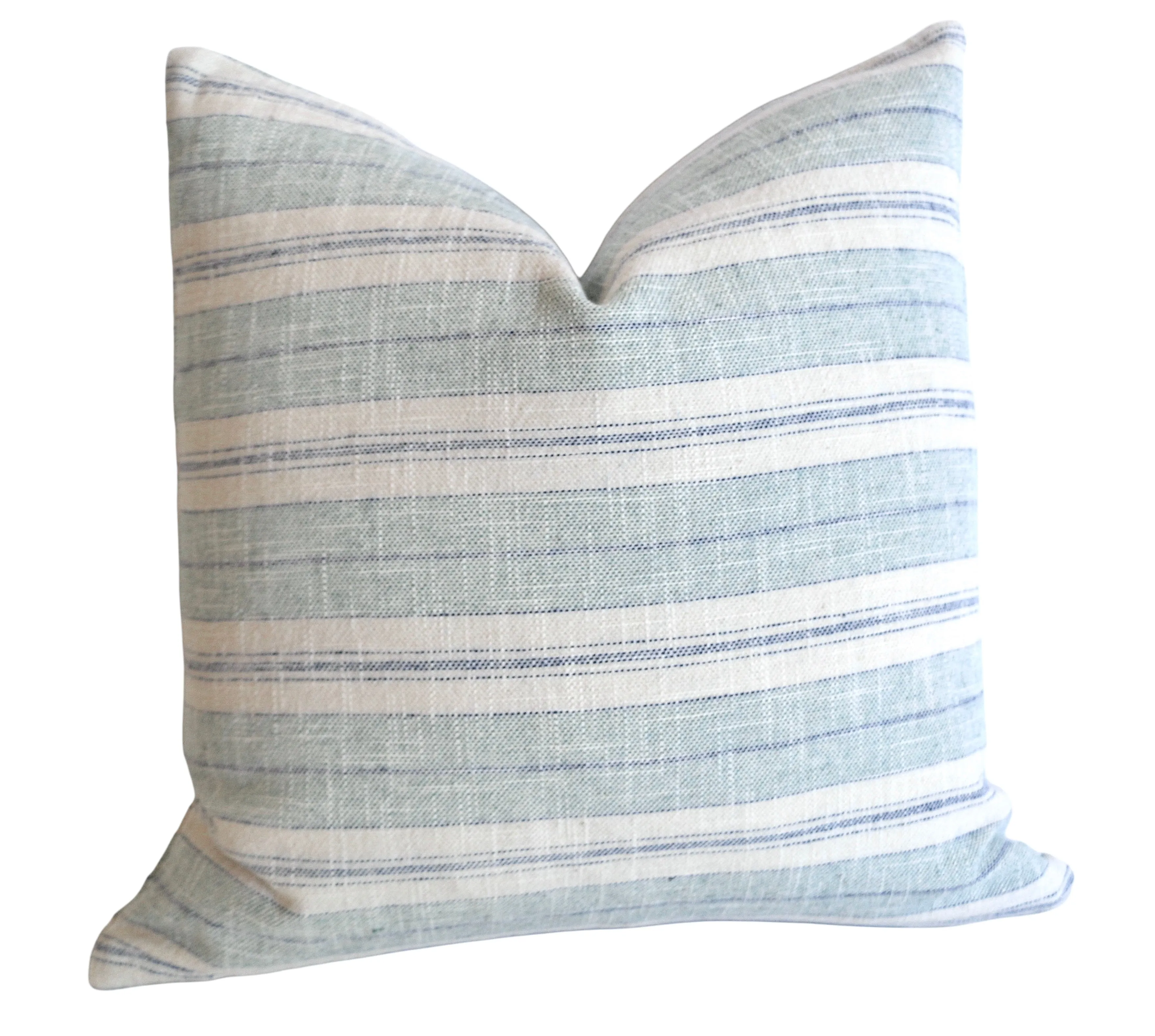 Seafoam Green Cream and Blue Striped Pillow Cover / Couch Pillows / Soft Textured Vintage Washed Cotton / Cotton Ticking Pillow Case / Striped Cushions