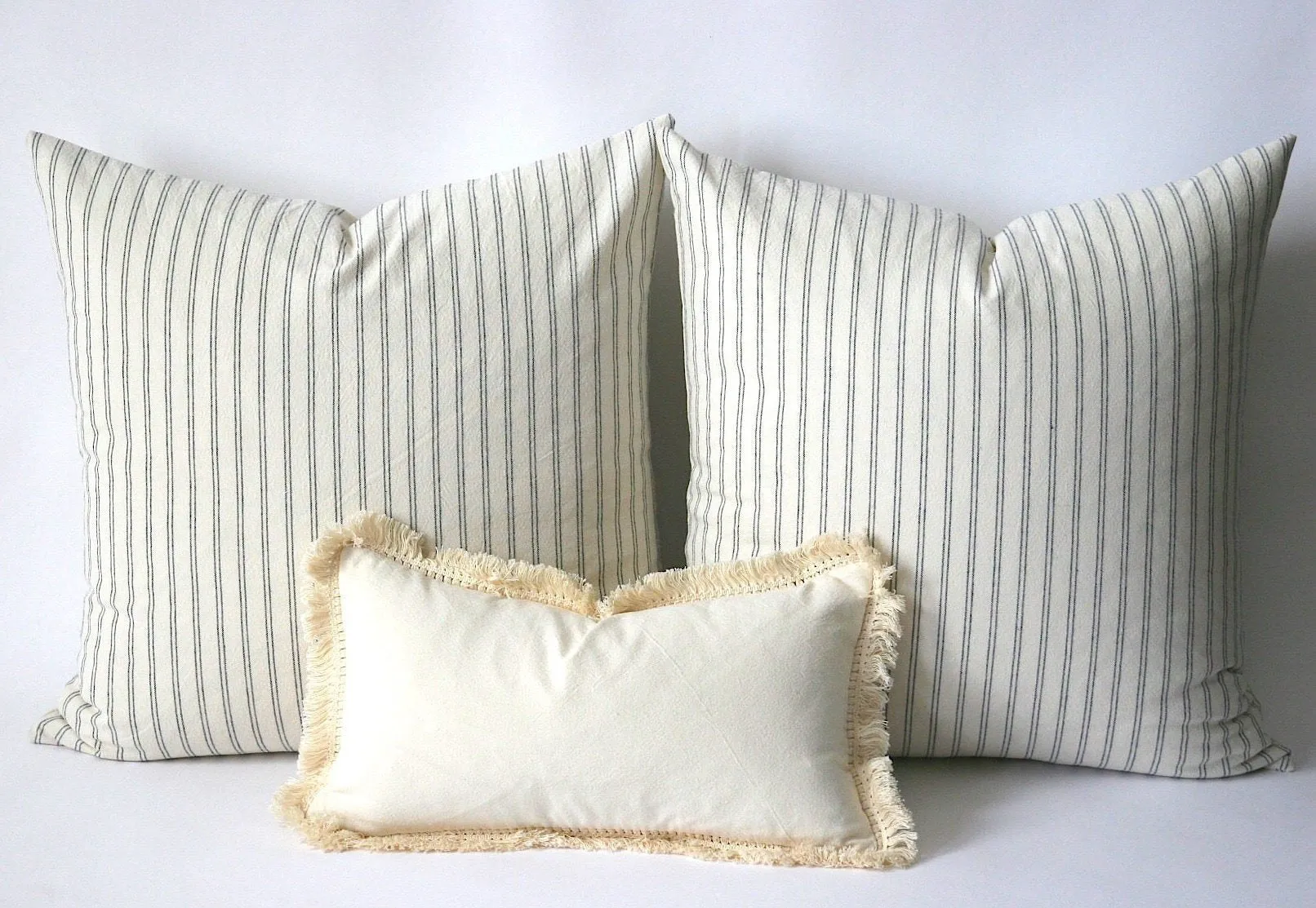 Striped Pillow Covers / European Farmhouse Pillows / Soft Textured Vintage Washed Cotton / Cotton Pillow Case / Striped Cushion