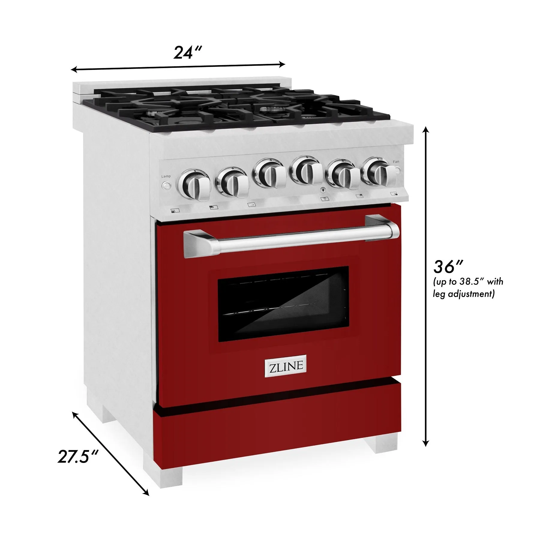 ZLINE 24" 2.8 cu. ft. Range with Gas Stove and Gas Oven in DuraSnow® Stainless Steel and Red Matte Door (RGS-RM-24)